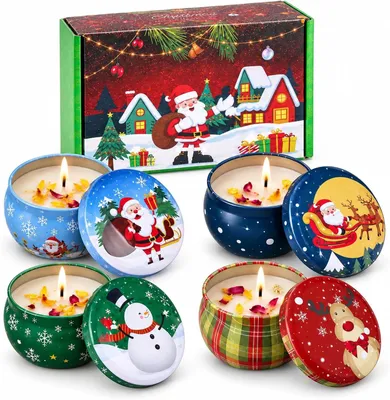 Imagen del producto de Conjunto de 4 velas aromáticas, hechas de cera de soja, con aromas navideños, para crear un ambiente acogedor