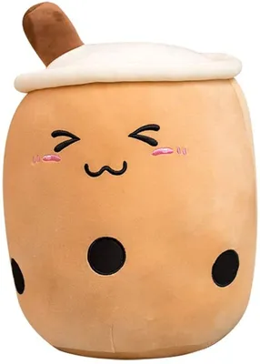 Produktbild von Bubble Tea Plüschtier Boba Kuscheltier Plüschpuppen Bubble Tea Umarmungs Kissen, Cartoon Plüsch Puppen-Braun Smiley-50cm