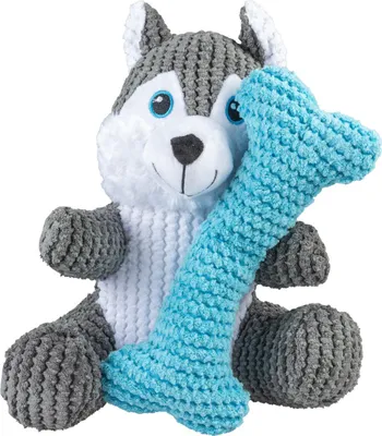 Produktbild von Duvo+ Hundespielzeug Plüsch Husky mit Knochen grau/blau