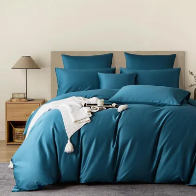 Produktbild von Mako Satin Bettwäsche 200x220 cm Petrol 100% Baumwolle 3-teilig mit Reißverschluss