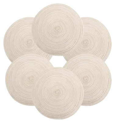 Produktbild von Runde, gewebte Platzsets, 6er-Set, Baumwoll-Platzsets, waschbar und hitzebeständig, 37 x 37 cm (beige)