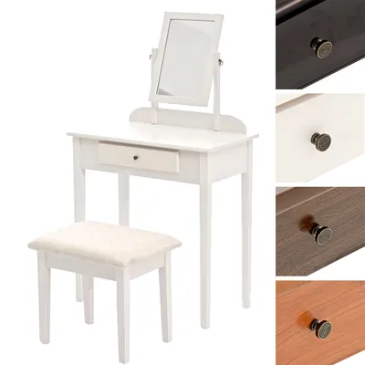 Produktbild von CLP Frisierkommode DIANA mit gepolstertem Hocker und neigbarem Spiegel | Schminktisch aus Holz mit Schublade weiß