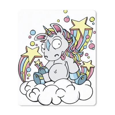 Produktbild von MuchoWow® Mauspad Mousepad Eine Illustration eines weißen Einhorns auf einer Wolke - Mädchen - Kinder - Kinder 30x40 cm - Mousepads - Maus Mat - Pad - Mausunterlage - Mausmatten