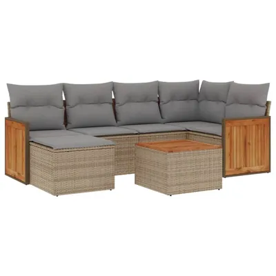 Produktbild von 7-tlg. Garten-Sofagarnitur mit Kissen Beige Poly Rattan