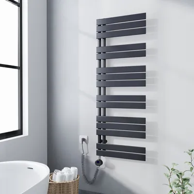 Produktbild von Heilmetz Heizkörper Elektrisch mit Thermostat, Badheizkörper Anthrazit 140x50cm Handtuchtrockner mit 800W Heizstab für Bad Handtuchwärmer und Heizung Ohne heizstab