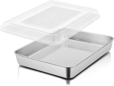 Zdjęcie produktu dla Forma do ciasta – srebrna – 31,5 x 24,5 x 5 cm – stal nierdzewna – do ciast i zapiekanek