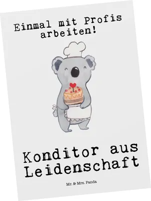 Produktbild von Mr. & Mrs. Panda Postkarte Konditor Leidenschaft - Weiß - Geschenk, Bäcker, Postkarten, Grußkarte, Ansichtskarten, Confiseur, Fotokarte, Spruch, Ansichtskarte