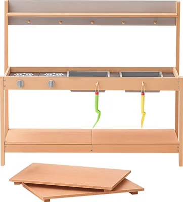 Immagine prodotto di SucceBuy cucina di fango in legno, set di cucina da gioco all'aperto per bambini