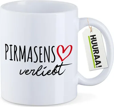 Produktbild von Huuraa Kaffeetasse Pirmasens verliebt 330ml Weiß Keramik Kaffeebecher Geschenkidee