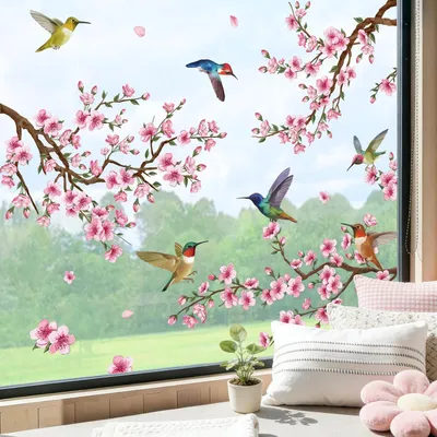Produktbild von Fensterbilder mit Kirschblütenzweigen | Fenstersticker in Rosa, Wiederverwendbare Selbstklebende Aufkleber für Fenster, Vitrinen, Spiegel und Glas