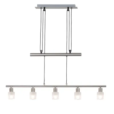 Image de Suspension LED BRILLIANT Lea | suspension intemporelle | 5 ampoules | métal/verre | fer/chrome/blanc | hauteur réglable | 5 x E14, max. 4 W