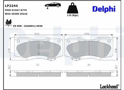 Produktbild von DELPHI Bremsbeläge Satz Vorne Bremsklötze für TOYOTA HILUX III Pick-up (TGN1, GGN2, GGN1, KUN2, KUN1) LP2244