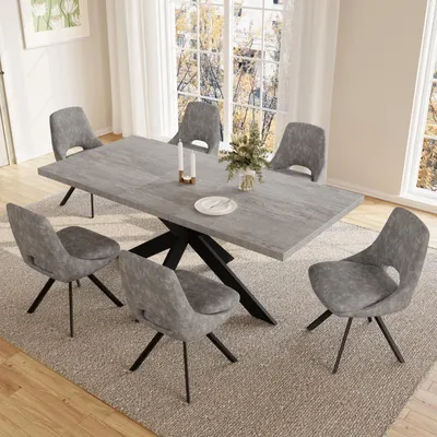 Immagine prodotto di Tavolo allungabile grigio con 6 sedie, realizzato in MDF, dimensioni da 130 a 170 cm