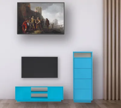 Produktbild von Wohnwand Set modern 2 teilig TV Lowboard, Sideboard für Wohnzimmer oder Kinderzimmer, Farbe:türkis-blau