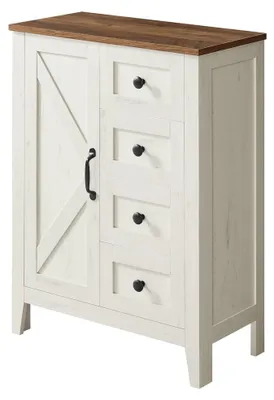 Produktbild von Badezimmerschrank mit verstellbarem Regal und 4 Schubladen mit Türen | Weiß | 60x30x80cm