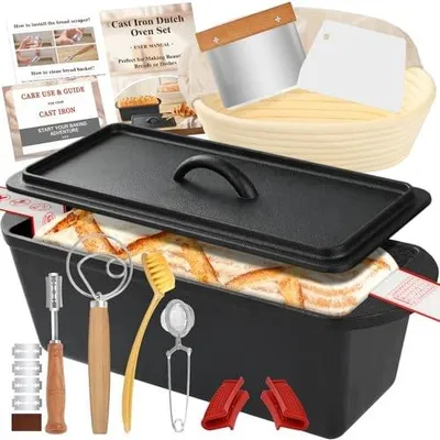 Zdjęcie produktu dla Piekarnik żeliwny holenderski do chleba na zakwasie zestaw 35 cm