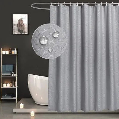 Produktbild von Ibenzoa® Duschvorhang 180 x 200 cm – wasserdicht, Waffelmuster, antibakteriell & schimmelhemmend, hellgrau, beschwerter Saum, 12 Ringe