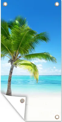 Produktbild von MuchoWow® 80x160 cm Outdoor-Poster Gartendeko Sichtschutz Garten Poster für den Garten  Palme - Strand - Meer - Sommer