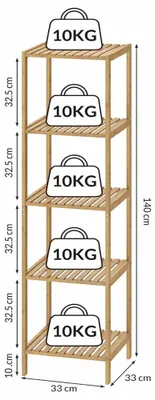 Produktbild von Bambusregal mit 5 Ebenen, 140 x 33 x 33 cm, robustes Aufbewahrungsregal