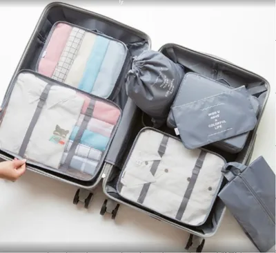 Produktbild von Creative Corner Suitcase Organizers Travel Set 7 Pieces Accessories for Storing Clothes Waterproof Bags Makeup Bag Shoe Bag Grey
