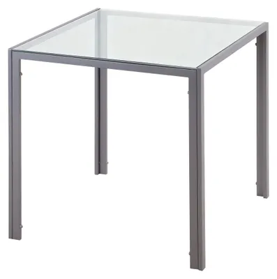Productafbeelding van Keukentafel, glazen tafel voor 4 personen, eettafel van gehard glas met stalen frame, vierkant, grijs | 6 mm veiligheidsglas | draagvermogen tot 80 kg | 75 x 75 x 75 cm