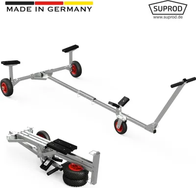 Immagine prodotto di Carrello alaggio pieghevole per piccole imbarcazioni e gommoni Optimist rimorchio a mano carrello per barca SUPROD TR200-L, PU, Ø 200 mm, nero/rosso