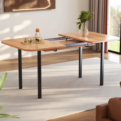 Productafbeelding van Uitschuifbare eettafel, 120–160 cm, met flexibele telescopische verlengslede, stevige metalen steun, belastbaar tot 60 kg, slijtvas oppervlak in natuurlijke kleur