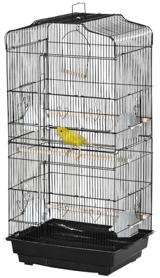 Produktbild von Vogelvoliere aus Metall mit 4 Futterstellen, 3 Sitzstangen, Schaukel und herausnehmbarer Schale, 46,5 x 35,5 x 92 cm, Schwarz