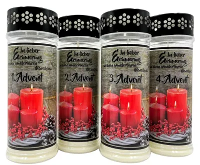 Produktbild von 4er SET Premium 7 Tage Design - Advent Grablicht ROT