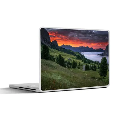 Produktbild von MuchoWow® Laptop Aufkleber Sticker Cover Gras - Berge - Abend 25x18 cm - Laptop-Deko