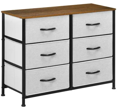 Immagine prodotto di Comodino con 6 cassetti rivestiti in tessuto | Colore: Grigio | Dimensioni: 80x30x62,5 cm