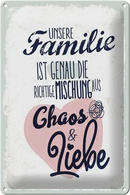 Produktbild von Blechschild  Unsere Familie Chaos Liebe, 30 x 20 cm, Blechschilder Spruch Glück Weisheit