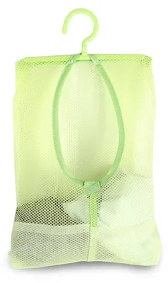 Produktbild von Hängende Netztasche mit Kleiderbügel - Mehrzweck-Aufbewahrungsorganisator für Unterwäsche und Wäscheklammern - Bad und Kleiderschrank - Grün