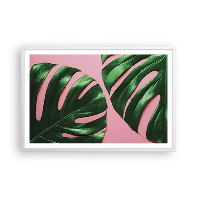 Produktbild von Gerahmtes Poster - Weißer Rahmen - Monstera Blatt Rosa - 91,5x61 cm - Wand Bild - Wanddeko - Wandbilder - Kunstposter - Wandposter - Bilderrahmen - Bilder - Kunstdruck Wanddekoration - P2WAA91x61-4407