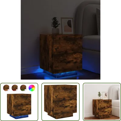 Produktbild von The Living Store Nachttisch mit LED-Leuchten Räuchereiche Holzwerkstoff