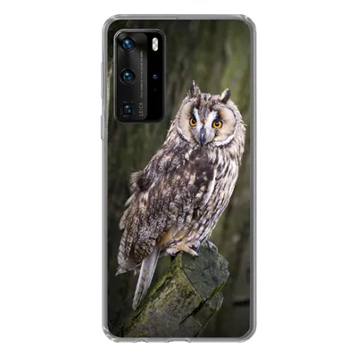 Produktbild von MuchoWow® Handyhülle Schutzhülle Hülle für Huawei P40 Pro Eule - Nahaufnahme - Baum Silikon Softcase Handy Hülle - Schutz