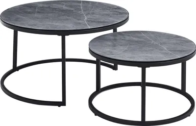 Image de Ensemble table basse Boston Ø80 et Ø60cm - marbre gris
