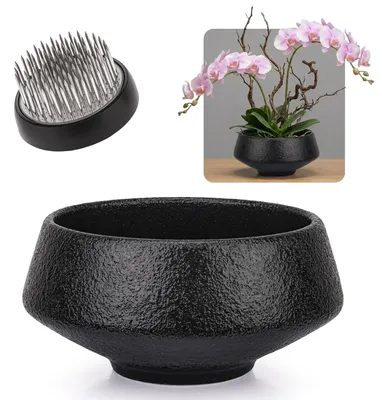 Produktbild von Ikebana Schale 30 cm, Keramik, schwarz, für Blumenarrangements