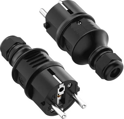Productafbeelding van Geaarde Schuko Stekker 2 Stuks - Rubber 250V 16A met Knikbescherming voor Binnen- en Buitengebruik