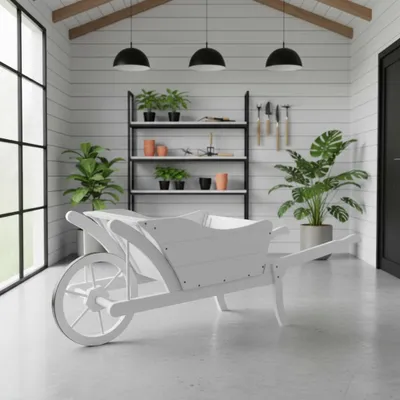 Produktbild von Melko Pflanzschubkarre Garten Holz Blumenkarre Pflanztrog Blumenkübel - Weiß
