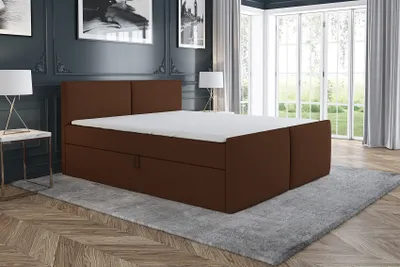 Produktbild von Boxspringbett Noxi 140x200 mit 2 Bettkästen, Bonell-Matratze und Topper. Möbel vom Hersteller- Handarbeit! Bett Komplett-Set mit Matratze, Bettkasten & Kopfteil. Modern und robust.