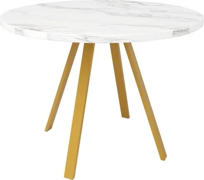 Produktbild von Esstisch 80x80x75cm Runder Kaffeetisch Beistelltisch Konferenztisch Weisses Marmormuster Goldenen Tischbeinen Metallbeine Esszimmer Wohnzimmertisch