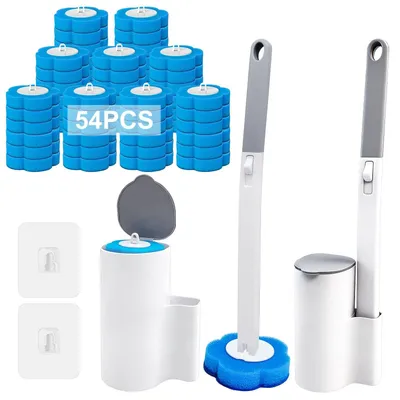 Image de Lot de 2 brosses de toilette jetables, comprenant 54 recharges de nettoyage