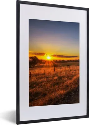 Produktbild von MuchoWow® Gerahmtes Poster Sonne - Gras - Baum - Natur 40x60 cm - Poster mit Schwarzem Bilderrahmen Wandposter Rahmen Foto Bilder - Poster in Rahmen