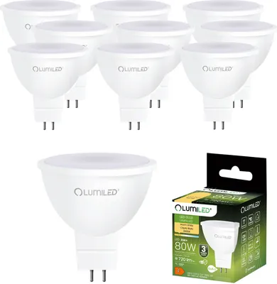 Produktbild von LUMILED GU5.3 LED Lampen 230V Leuchtmittel Spot 10 Stück Set, MR16 8W (entspricht 80W) 3000K Warmweiß 720 Lumen 120° Abstrahlwinkel Spots Glühbirnen