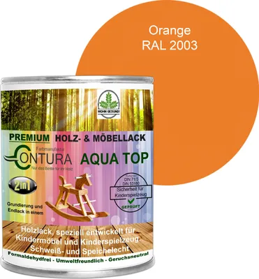 Produktbild von Contura 750ml. Möbellack Lack für Kinderspielzeug Buntlack DIN EN71/3 Buntlack Holzlack - RAL 2003 Orange