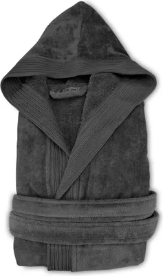 Image de Peignoir unie The One à capuche en velours, gris anthracite, taille S/M