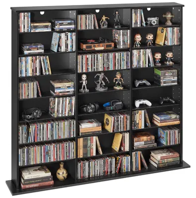 Immagine prodotto di Scaffale per DVD VEVOR con 24 scomparti (8 ripiani), scaffale multimediale da terra 142 x 22 x 130 cm, scaffale salvaspazio per CD, DVD, libri e dischi di giochi, libreria per soggiorno/ufficio domestico, nero