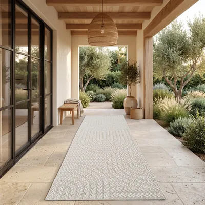 Produktbild von Paco Home Outdoor Teppich Wetterfest Balkon Wohnzimmer Boho Einfarbig Sisal Regenbogen 80x250 cm, KI-generiertes Bild