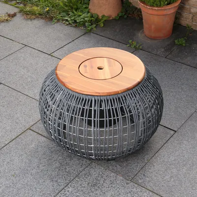 Produktbild von Garten Beistelltisch - integrierter Behälter - Kunststoffseil - H: 37cm - D: 58cm - grau